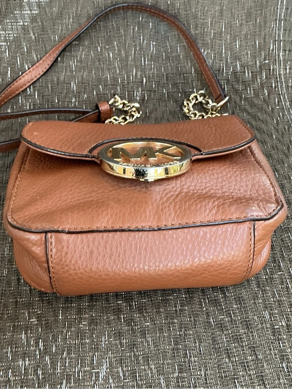 Michael Kors FULTON Tan Leather Chain Crossbody Bag